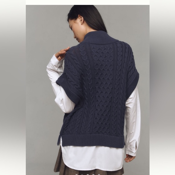 NWOT Pilcro by Anthropologie Navy Cable Knit Twofer Sweater - Picture 2 of 7